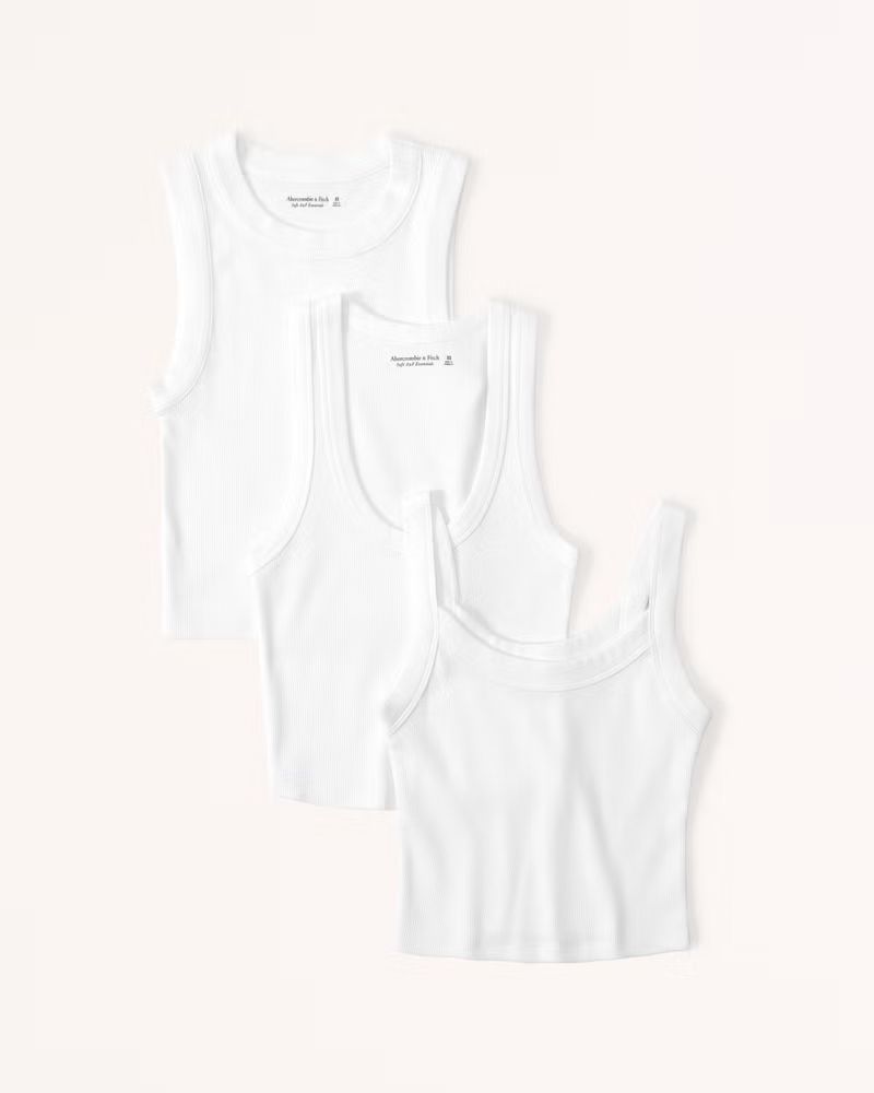 3-Pack Essential Rib Cropped Tanks | Abercrombie & Fitch (US)
