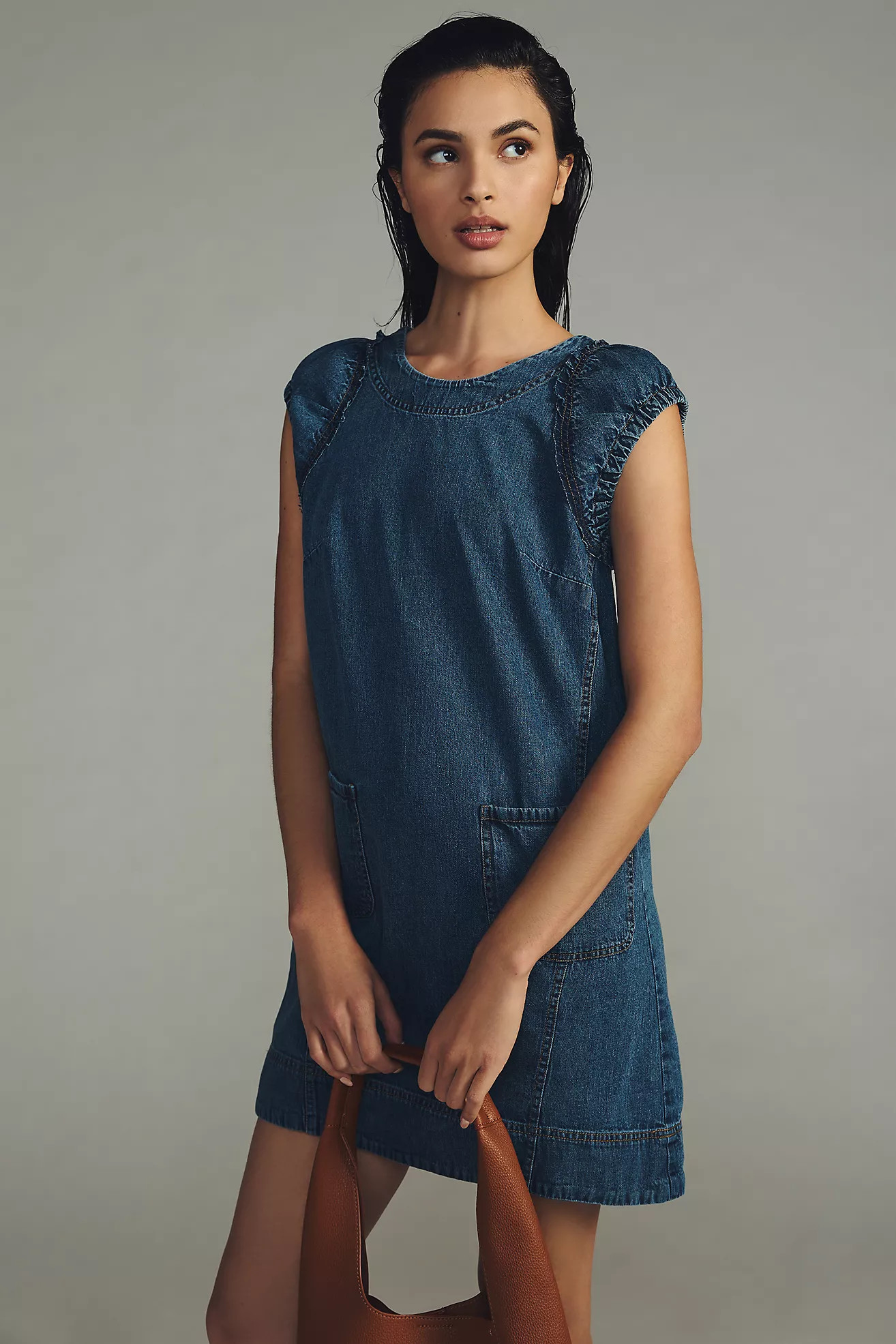 Pilcro Ruched-Sleeve Denim Dress | Anthropologie (US)