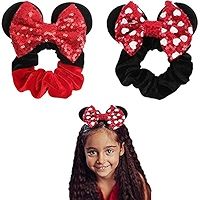 2 Pack Mouse Ear Velvet Scrunchies Sparkle Sequins Bow Scrunchies for Kids Teen Women Mouse Hair Ban | Amazon (US)