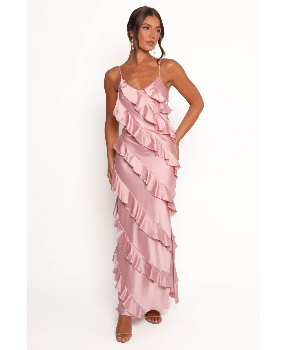 Petal and Pup Women's Ciao Ruffles Maxi Satin Dress - Pink | Macy's