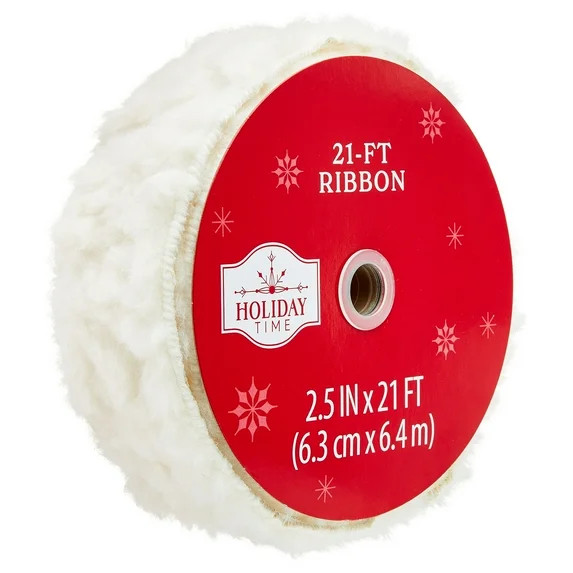 Cream Faux Fur Christmas Ribbon, 2.5" x 21', by Holiday Time | Walmart (US)