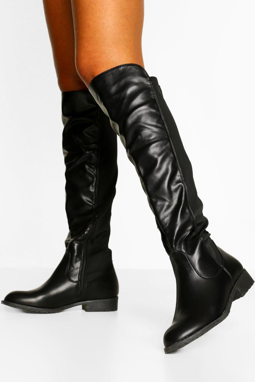Womens Tall Fit Knee High Riding Boots - Black - 6 | Boohoo.com (US & CA)