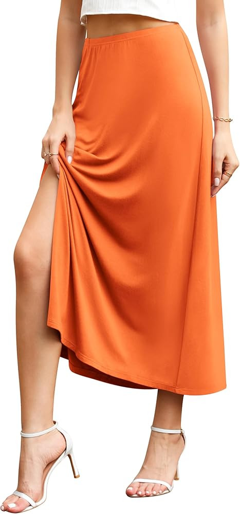 Jouica Womens Summer Casual Elegant Elastic High Waist Side Split Summer Beach Sexy Midi Skirt fo... | Amazon (US)