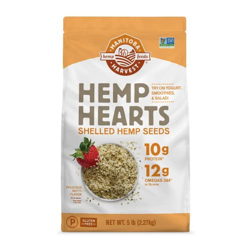 Manitoba Harvest Hemp Hearts, Shelled Hemp Seeds - 5lbs - 10g Plant Protein & 12g Omega 3 & 6 per 30g serving - Easy to Digest with 9 Amino Acids - Gluten Free, Non-GMO Project Verified | Amazon (US)