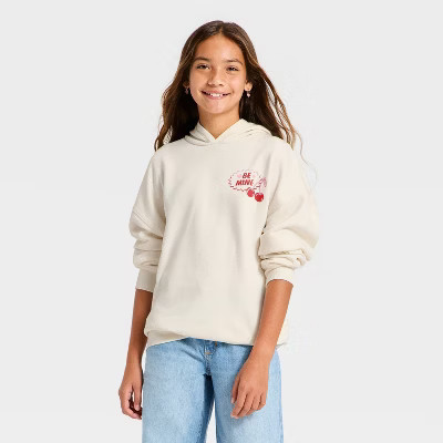 Girls'  "Be Mine" Graphic Fleece Hoodie - art class™ Cream | Target