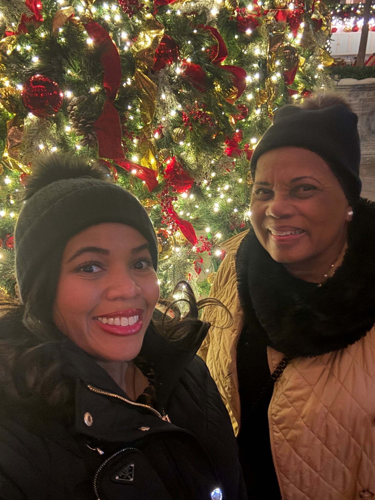 My mom and I are cute  and cozy by the tree in warm winter hats and coats! 

#LTKdayinmylife #LTKHoliday #LTKGiftGuide