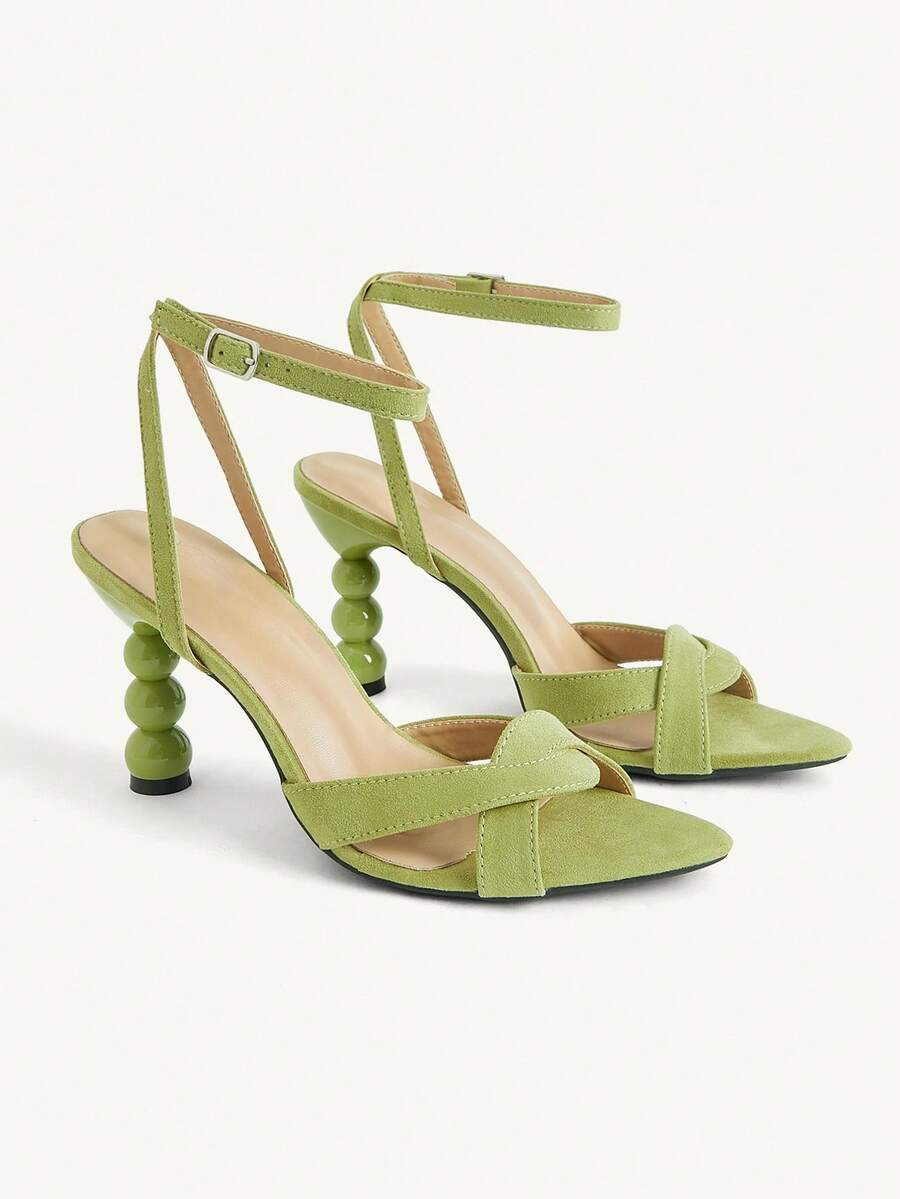 CUCCOO CHICEST Sandalias de tacón alto con tiras finas estilo romano en color verde oliva para mujer, adecuadas para fiestas al aire libre y celebraciones de Pascua | SHEIN