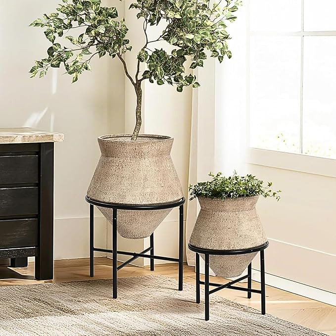 LuxenHome Planters for Indoor Plants, Set of 2 Indoor Plant Pots, Novelty Decorative Planters wit... | Amazon (US)