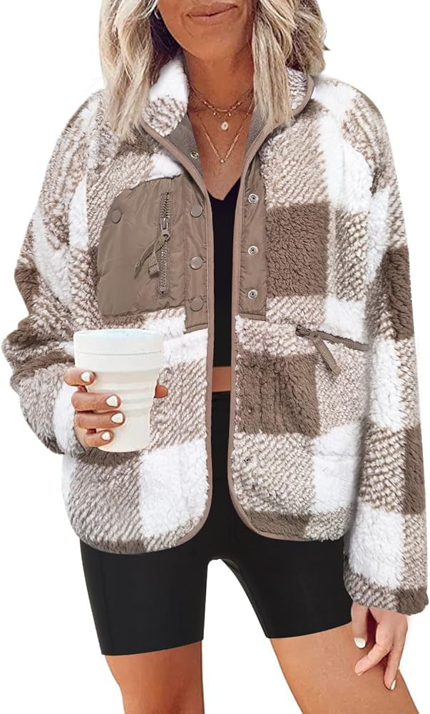 Nirovien Womens Fuzzy Fleece Jacket Button Down Shacket Casual Sherpa Coats Warm Outwear With Poc... | Amazon (US)