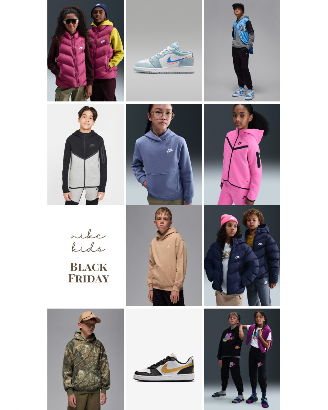 Nike Black Friday, Cyber Monday, Cyber week sale for kids, nike tech fleece, jordan, club fleece, camouflage, gifts for kids, preteen, jordans, air force, puffer vest, nike coat, jacket, sale 

 #LTKCyberWeek #LTKGiftGuide #LTKKids