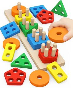 PEBIRA Montessori Toys for 1 to 3-Year-Old Boys Girls Toddlers, Wooden Sorting & Stacking Toys fo... | Amazon (US)