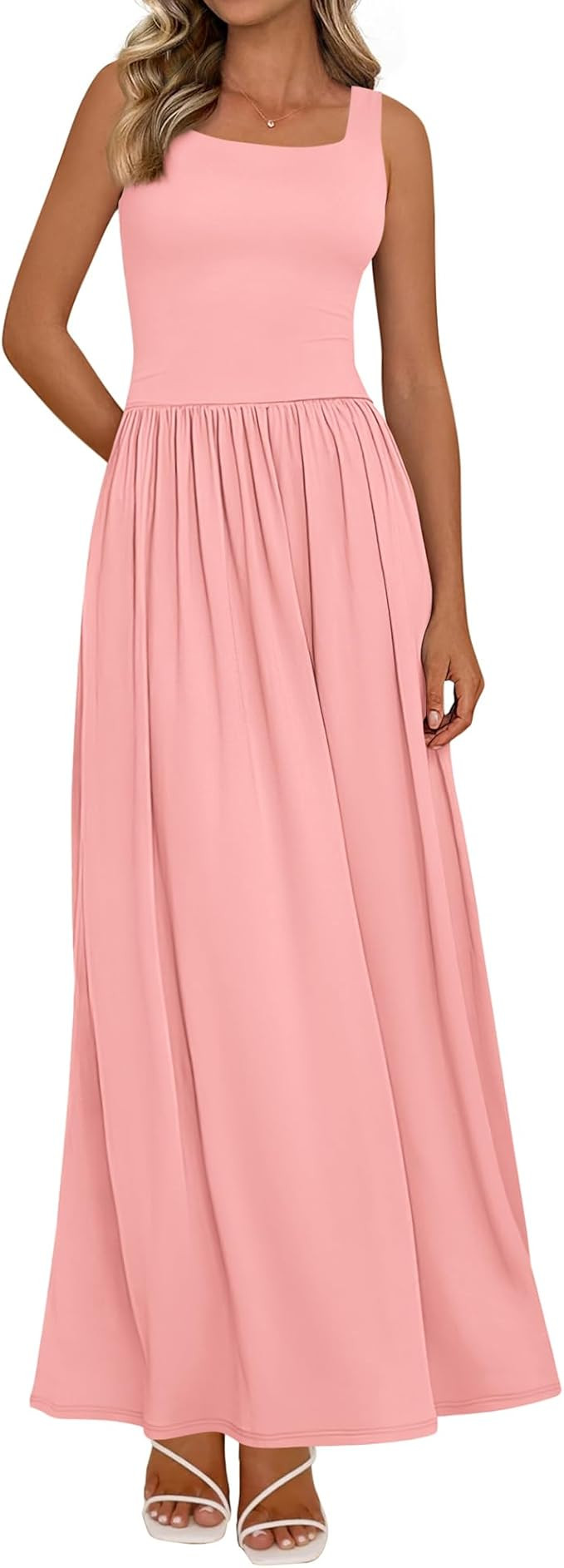 BTFBM Summer Dresses for Women 2026 Maxi Casual Square Neck Flowy Long Sundress Spring Wedding Gu... | Amazon (US)