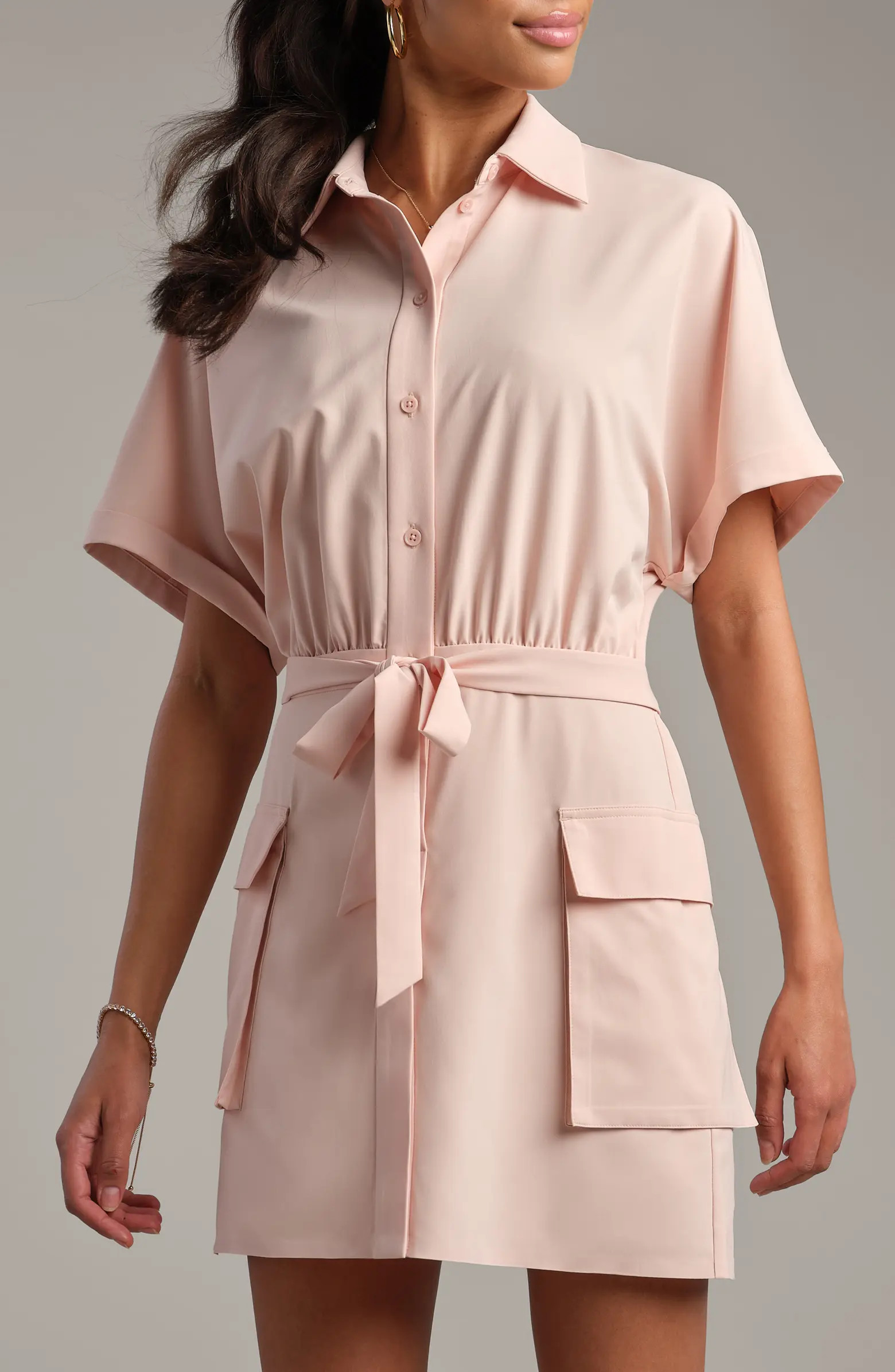 Mirage Water Repellent Short Sleeve Mini Shirtdress | Nordstrom