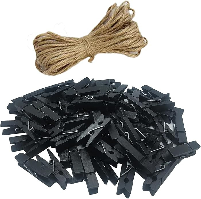 100 pcs Sturdy Mini Small Tiny Wooden Black clothespins for Dry Laundry on Clothesline, Bag Clips... | Amazon (US)