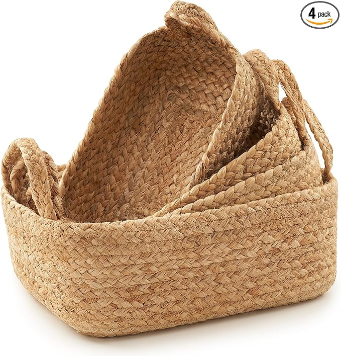 Beautiful Storage Basket Set of 4 - Natural Jute Rope Baskets for Shelves Are Perfect for Organiz... | Amazon (US)