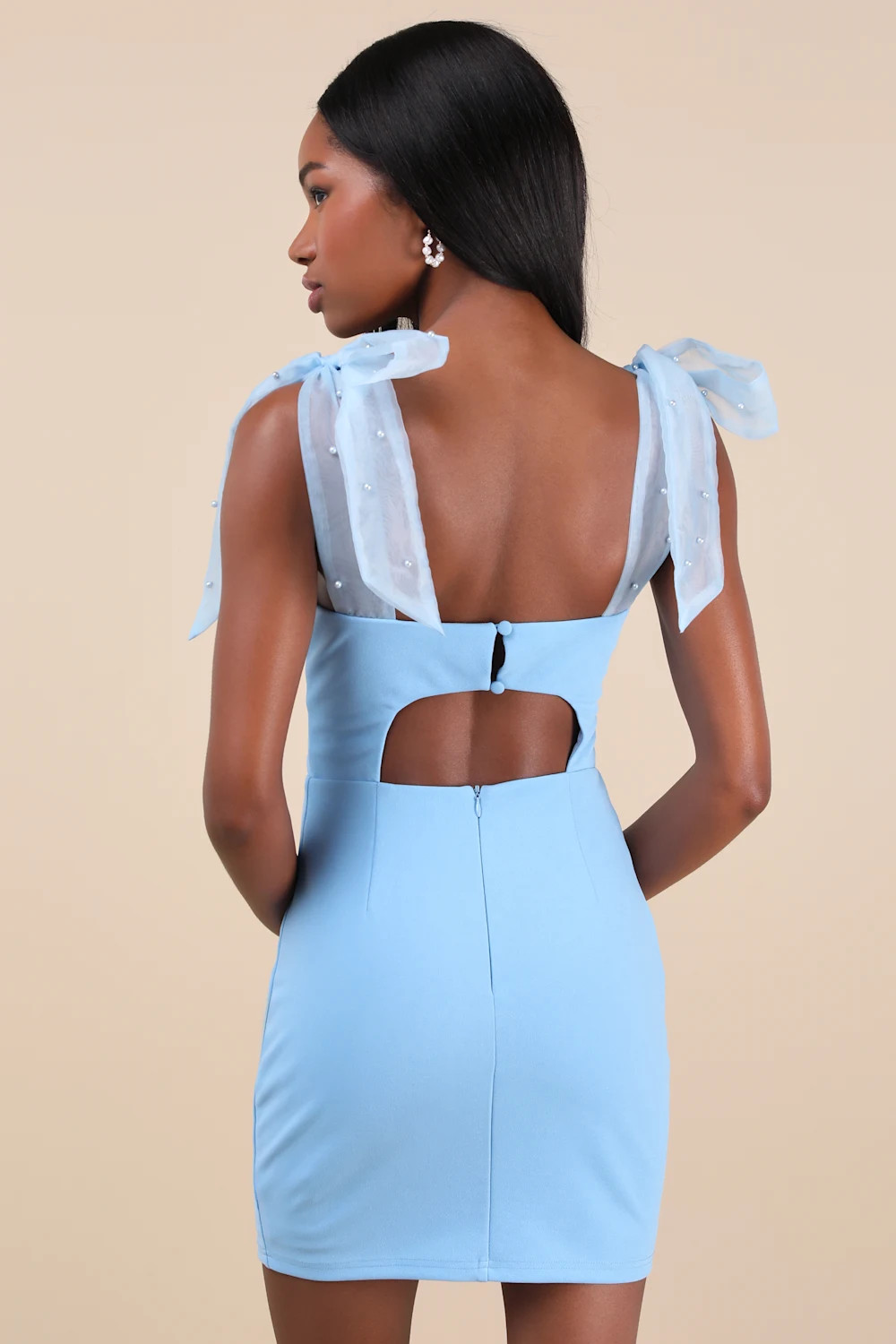 Beaming Perfection Light Blue Pearl Organza Tie-Strap Mini Dress | Lulus