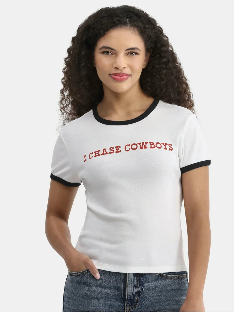 Cactus and Pearl Women's Chase Cowboys Graphic Tee with Short Sleeves, Sizes XXS-XXL | Walmart (US)