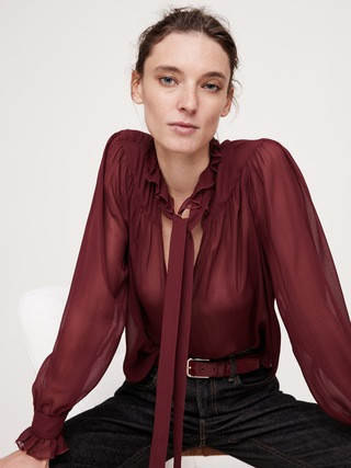 Georgette Ruffle Tie-Neck Top | Banana Republic (US)