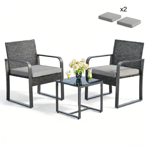 Lofka 3-Piece Patio Chairs Set with Glass Coffee Table, Outdoor Furniture Set for Garden, Porch, ... | Walmart (US)