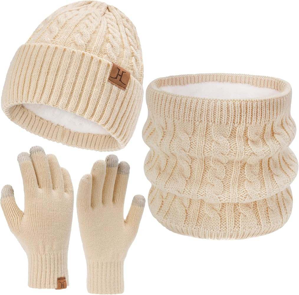 Gorro de invierno para hombre y mujer, guantes para pantalla táctil, bufanda y calentador de cue... | Amazon (US)