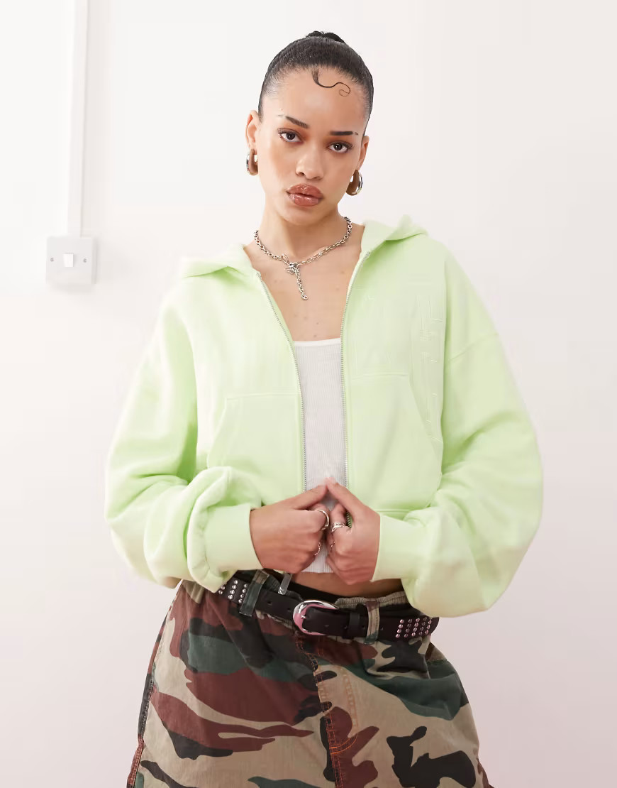 Nike NSW Street cropped zip fleece jacket in lime green | ASOS (Global)