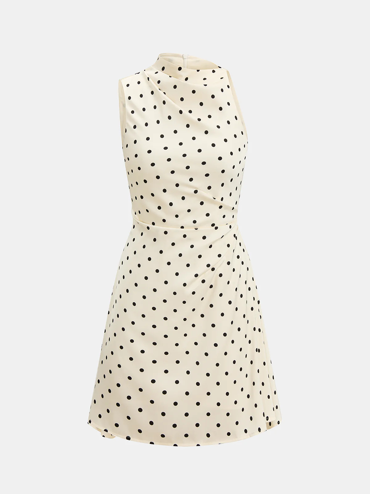 Polka Dot Sleeveless Ruched Mini Dress | Commense