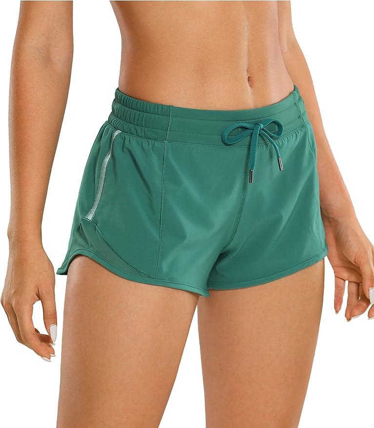 CRZ YOGA Women's Mid-Waist Workout Running Shorts Mesh Liner - 2.5" Quick Dry Drawstring Sport Gy... | Amazon (US)