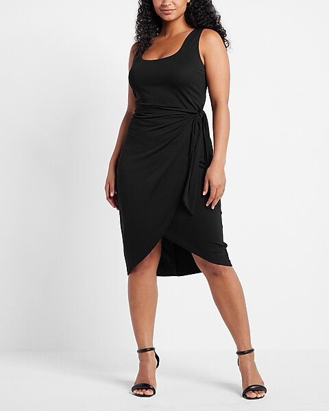 Body Contour Wrap Front Tie Waist Midi Dress With Built-In Shapewear | Express