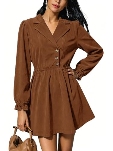 Women's Corduroy Long Sleeve Button Fall Work Short Dress | Amazon (US)