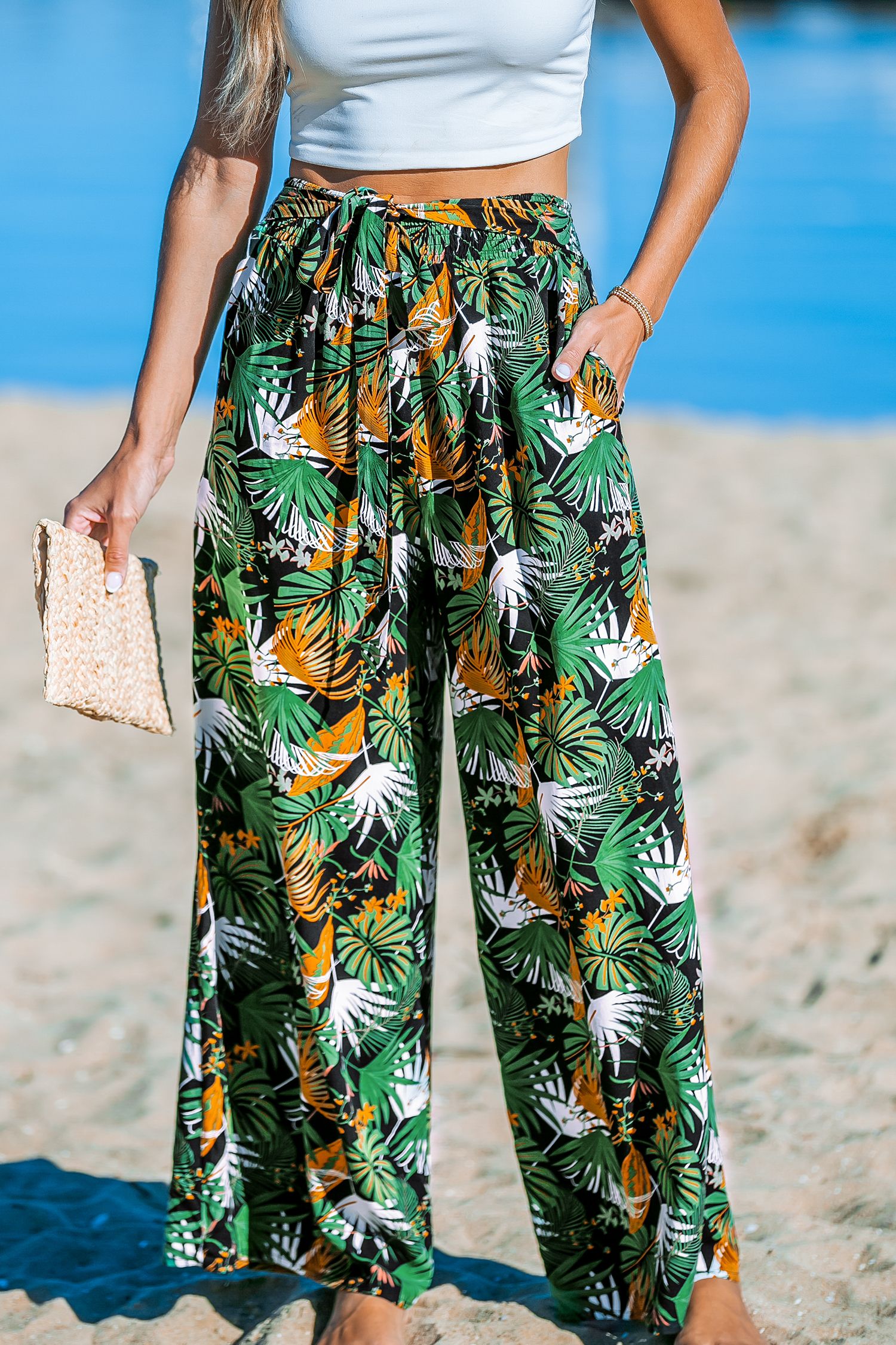 Tropical Palm Wide Leg Pants | Cupshe US