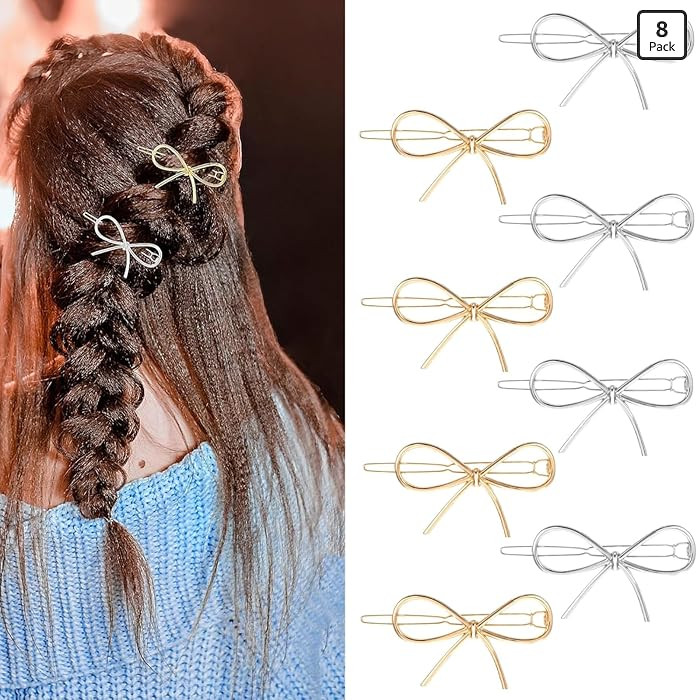 8 PCS Metal Bow Barrettes Cute Bows Hairpins Bow Hair Clips Simple Minimalist Bowknot Shape Hair ... | Amazon (US)