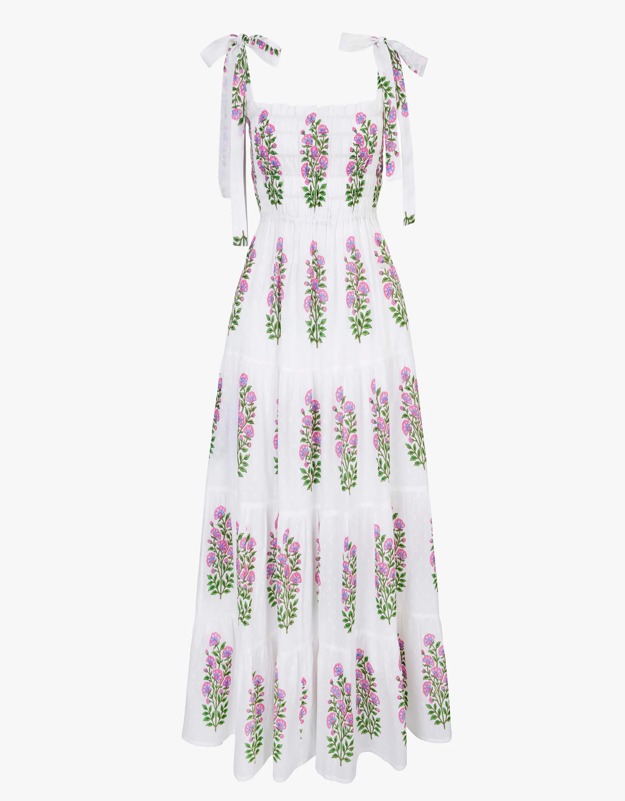 Martina Dress | Blue, White & Pink Floral Midi | Block Print Cotton | Pink City Prints UK