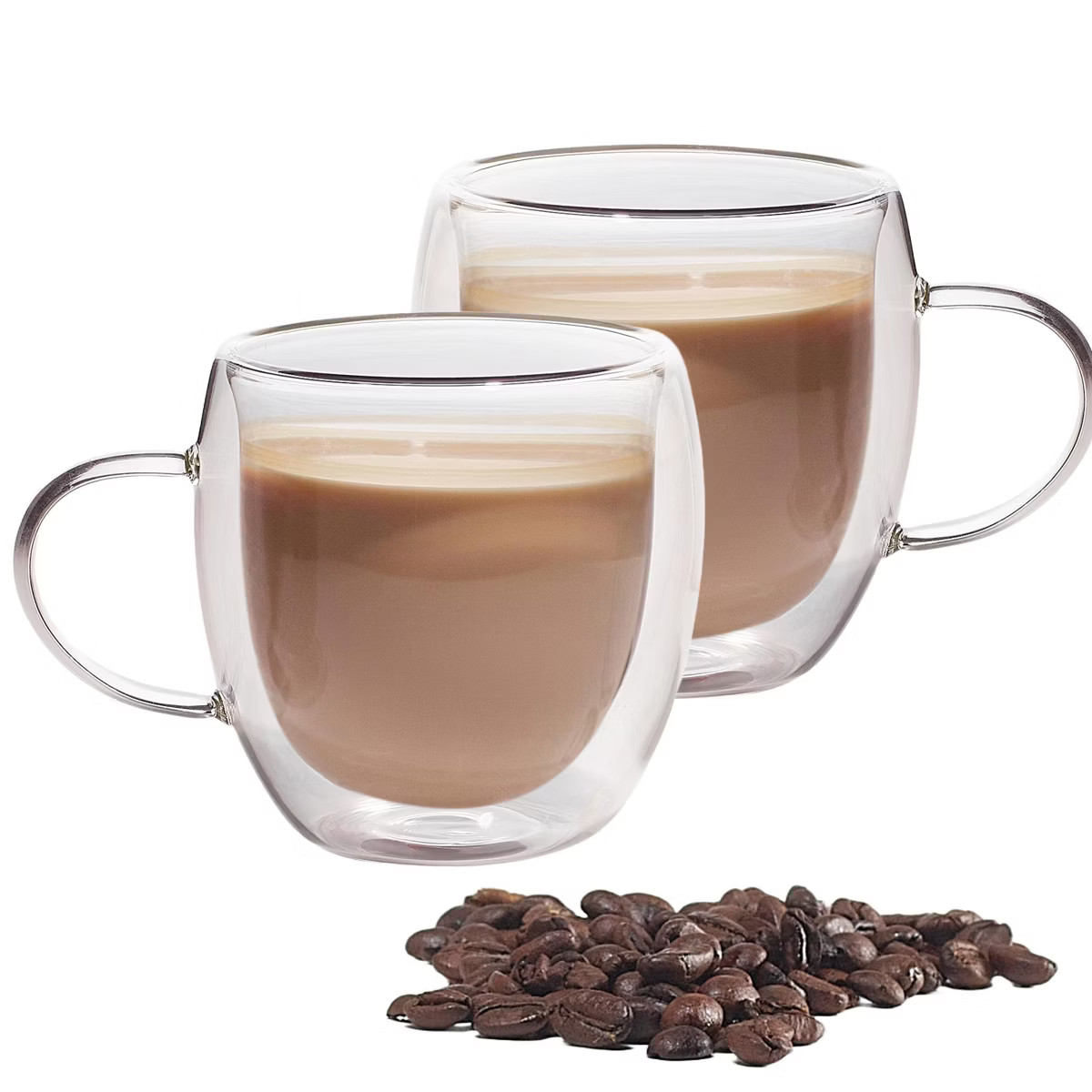 Double Walled Insulated Glasses Set of 2 - Clear Coffee Mugs with Handles, Durable Lightweight Gl... | Target