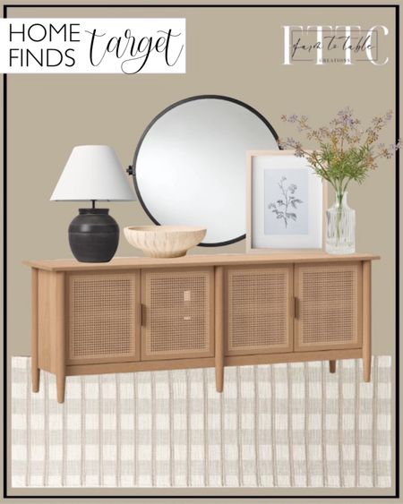 Target Home Finds. Follow @farmtotablecreations on Instagram for more inspiration.

Rib Stripe Plaid Handmade Woven Area Rug Tan/Cream/Khaki - Hearth & Hand with Magnolia. Wood & Cane Media Console - Hearth & Hand with Magnolia. 30" Round Bathroom Vanity Pivot Mirror. 11" x 14" Wild Blossom Art Print - Threshold designed with Studio McGee.  Large Ceramic Table Lamp Black. Ceramic Carved Bowl. 15" Faux Wildflower Arrangement. Target Home Finds. Entryway Decor. Target Circle Week. 


#LTKxTarget #LTKfindsunder50 #LTKhome