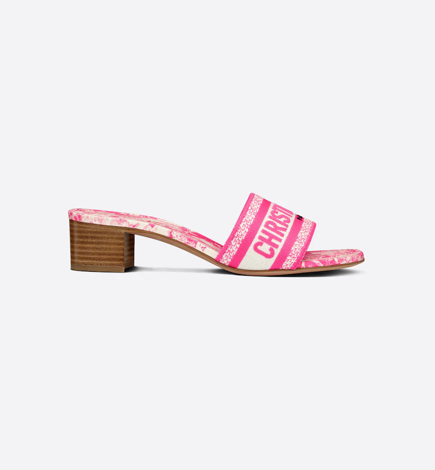 Dway Heeled Slide Bright Pink Toile de Jouy Embroidered CottonReference: KCQ244TJU_S17F | Dior Couture