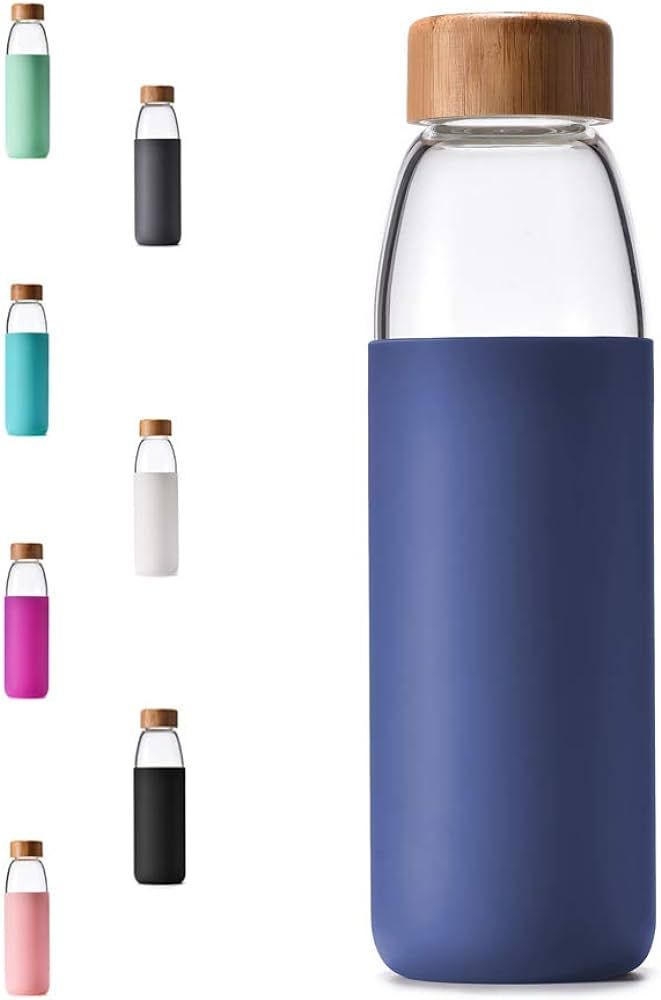 veegoal Glass Water Bottles 25 Oz Borosilicate with Bamboo Lid, BPA-FREE, Non-Slip Silicone Sleev... | Amazon (US)