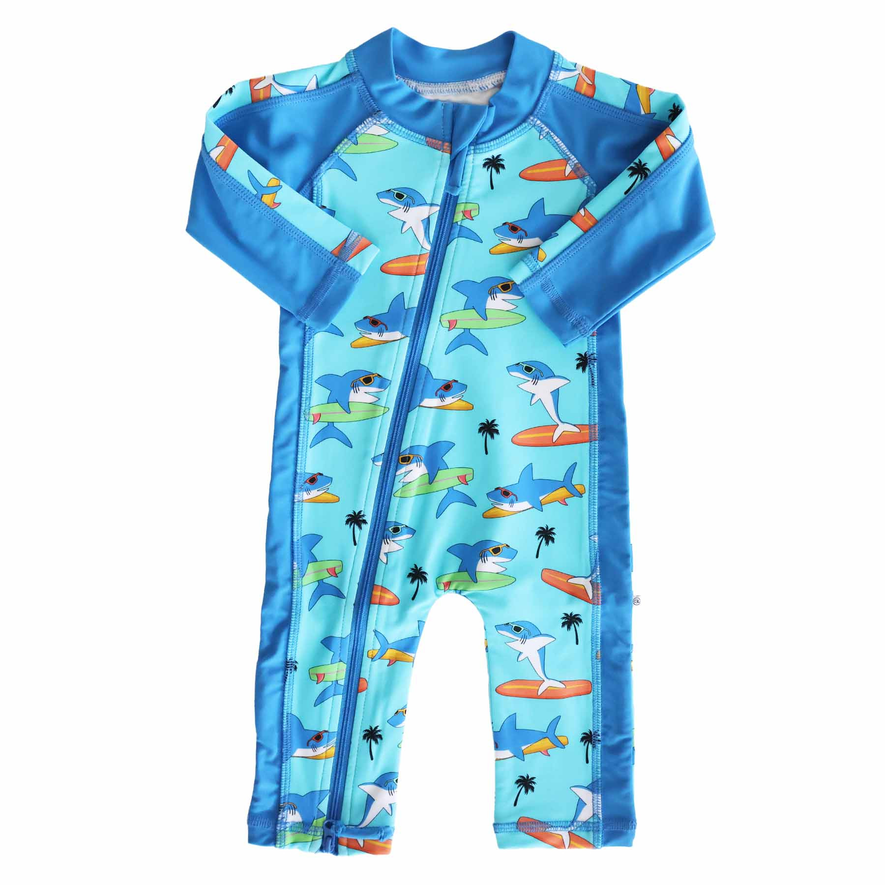 Long Sleeve Rash Guard Swim Romper Full Length | Surfin' Sharks | Caden Lane