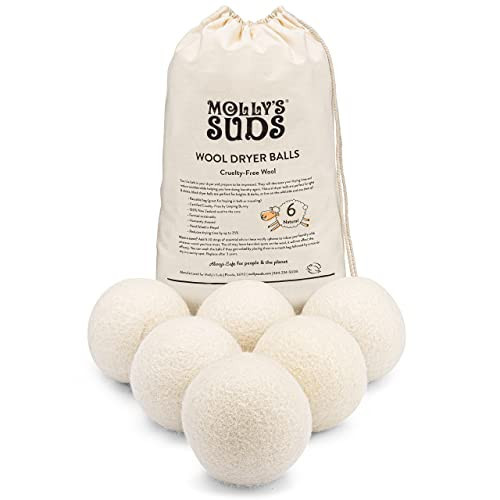 Molly's Suds Wool Dryer Balls | XL, Premium Organic Fabric Softener, Hypoallergenic, Hand-Felted, Reusable, Reduce Drying Time | White, Set of 6 | Amazon (US)