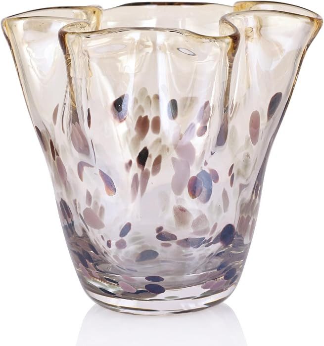 Hand Blown Amber Glass vase, Unique Brown Glass Wide Mouth vase for Console Office TV Stand Coffe... | Amazon (US)