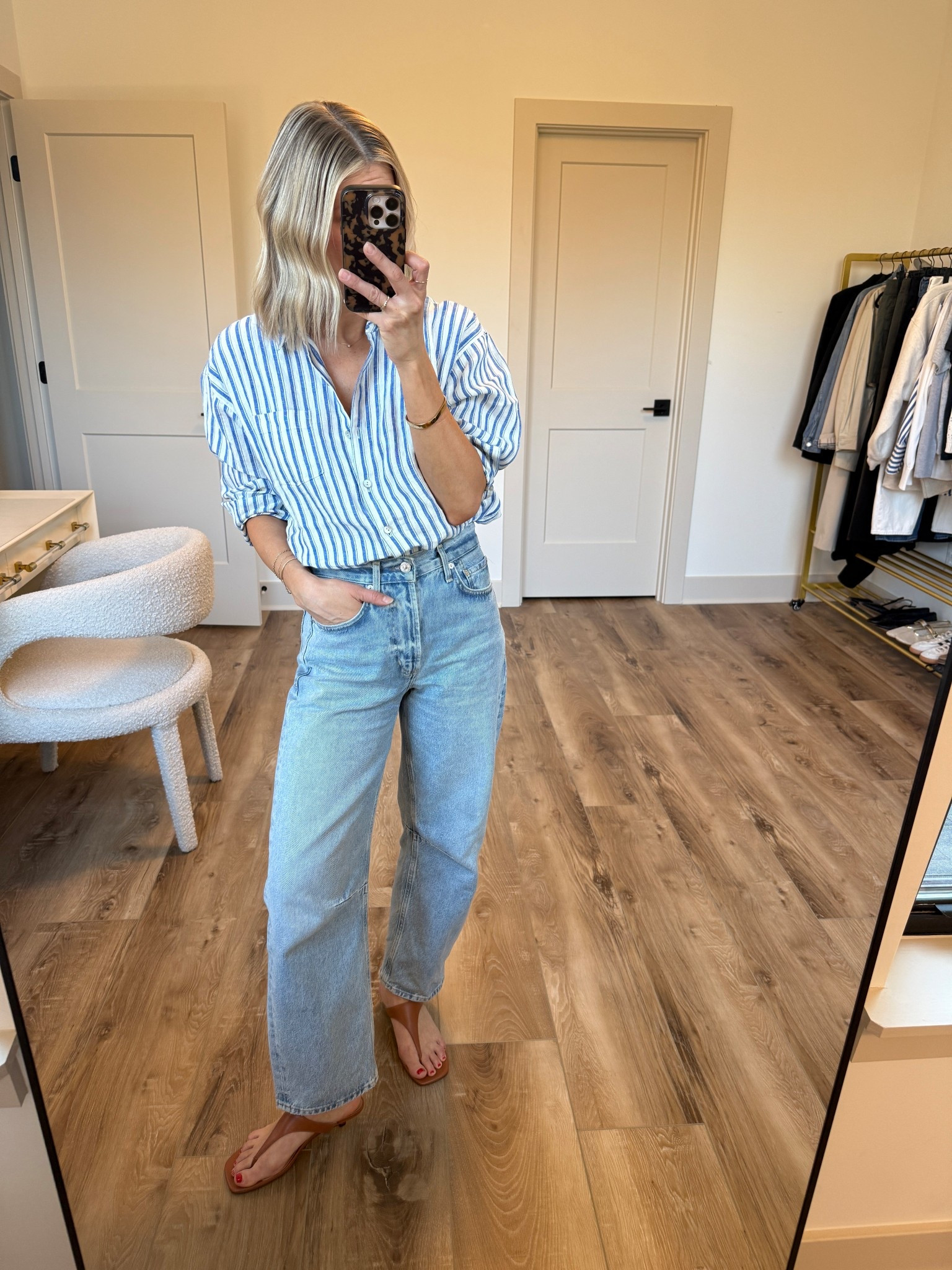 Wearing medium linen shirt (sized up), 24 jeans (size down 1-2 for closer fit), sandals tts

#LTKootd #LTKgrwm #LTKOver40