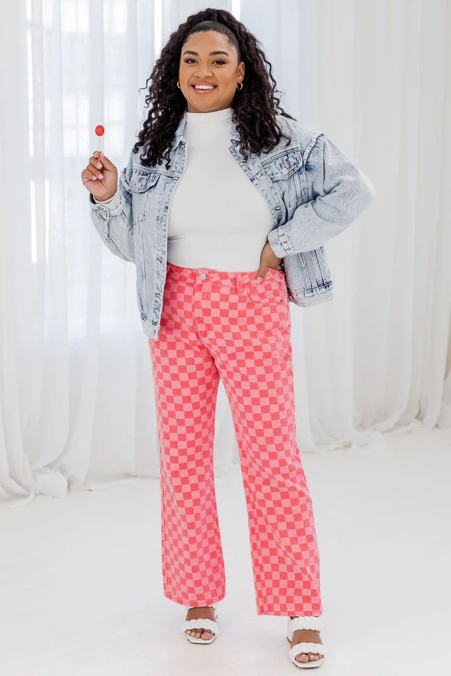 Shelby Pink Checkered Jeans | Pink Lily