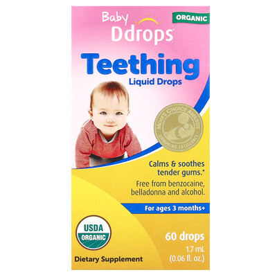 Ddrops, Baby, Organic Teething Liquid Drops, For Ages 3 Months+, 60 Drops, 0.06 fl oz (1.7 ml) | iHerb