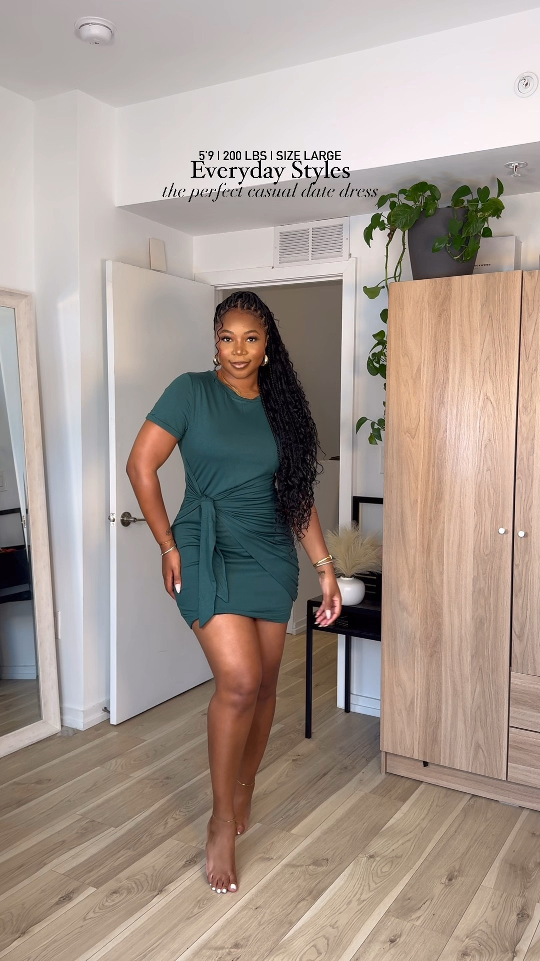 perfect casual date night dress!! 

I am 5’9 • 200 lbs wearing a large. 

I love how simple but chic & sexy this is! Double lined so not see through at all. 

Throw on sandals, sneakers, or heels! Perfect for a brunch date, comedy show, dinner & movie night out— wherever you’re going 😍

Amazon fashion finds 