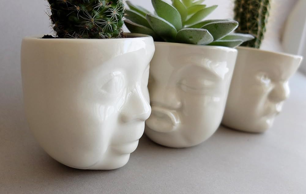 Funny Porcelain Face Planters Set Of 3 For Small Succulents And Cacti - Handmade by SIND STUDIO | Amazon (US)