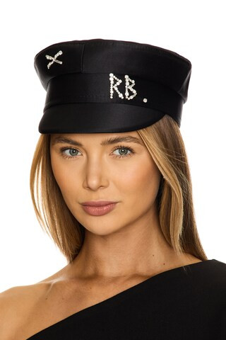 Ruslan Baginskiy Crystal-embellished Satin Baker Boy Cap in Black from Revolve.com | Revolve Clothing (Global)
