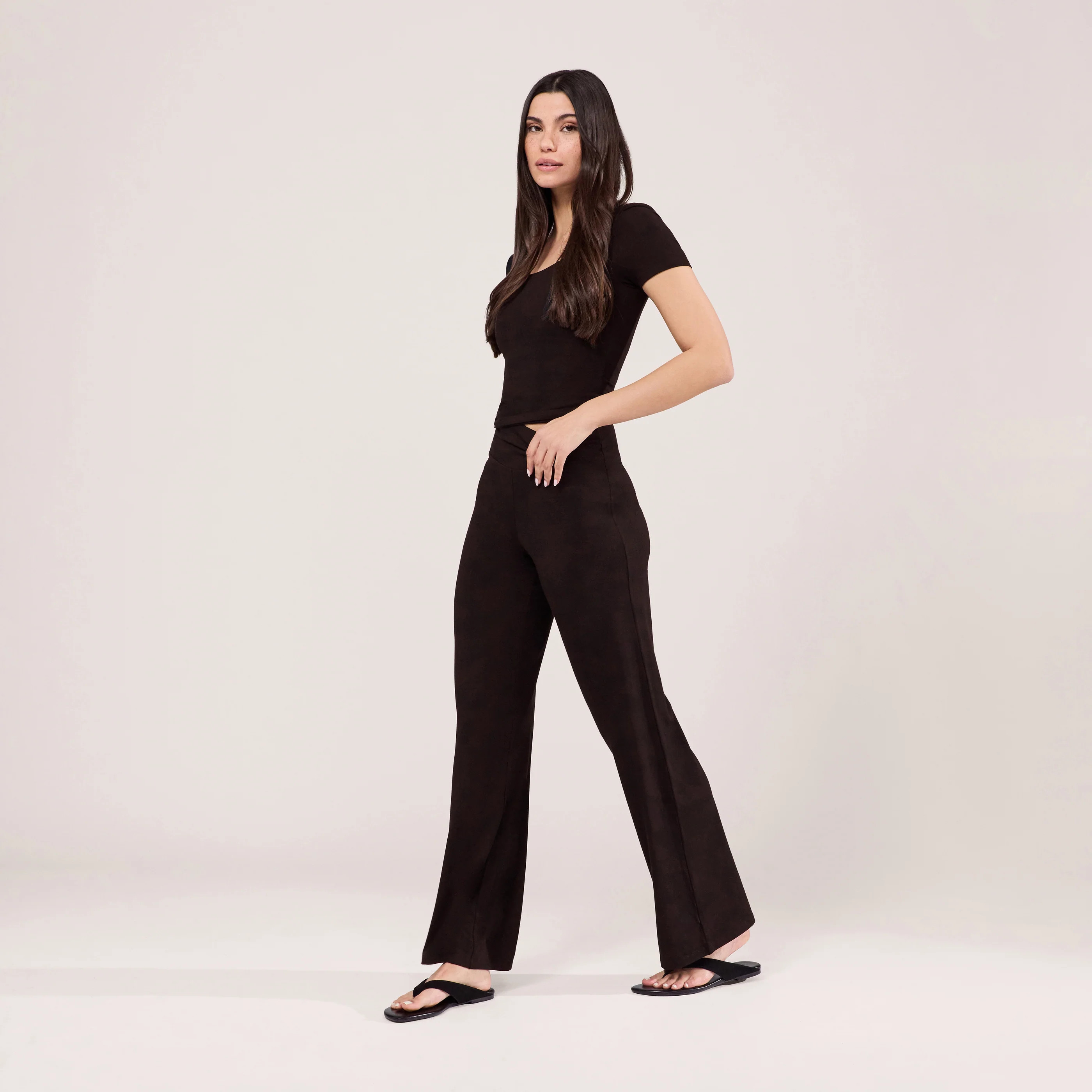 Lightweight Wide Leg Trousers | Black Coffee | LOVALL