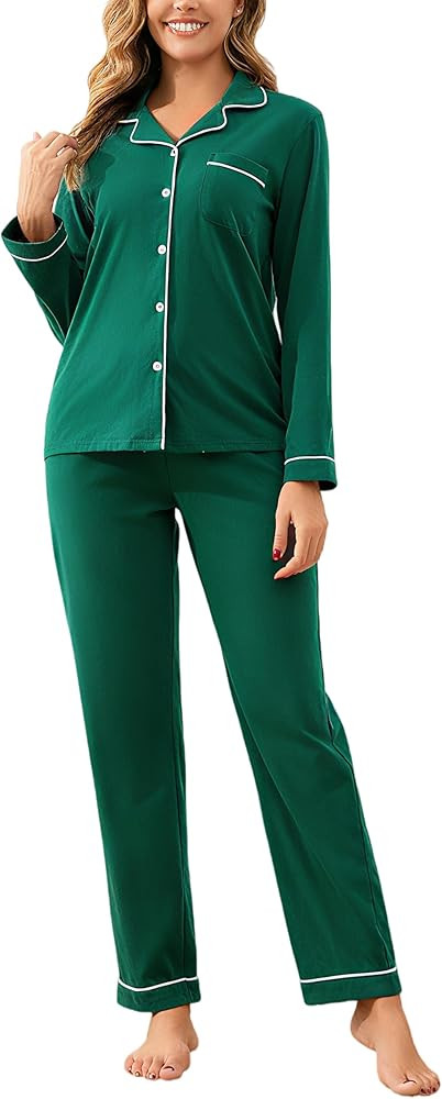 100% Cotton Pajama Sets for Women 2 Piece Long Sleeve Button Down Pjs Soft Comfy Ladies Sleepwear... | Amazon (US)