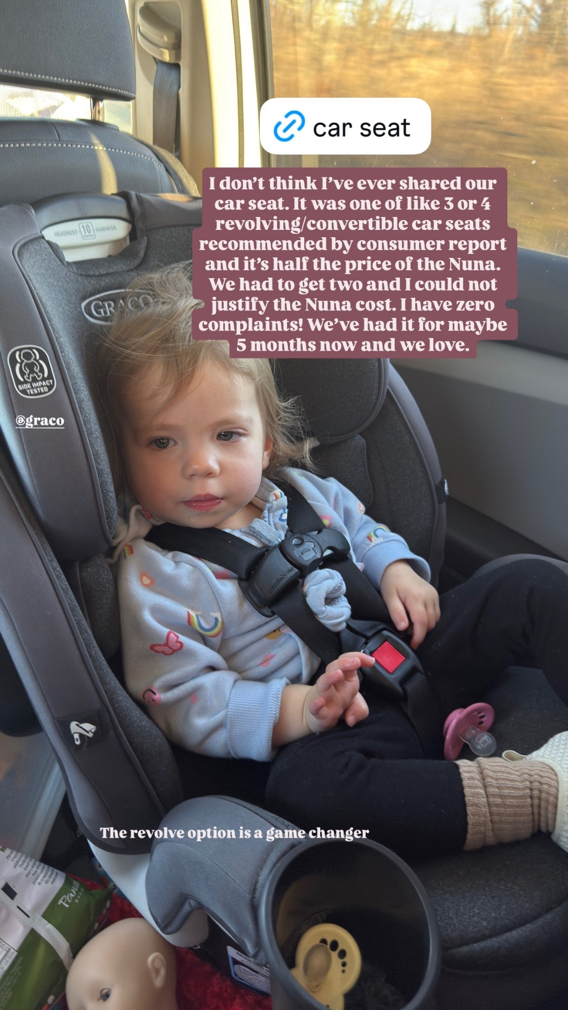 We’ve had our Graco car seat for about 5-6 months and have zero complaints. It is convertible and revolving and is approved by consumer report. If you’re in need of a car seat I can’t recommend this one enough. #carseat #parentingtips #toddlermusthaves #momlife #mom #carrides #graco 

#LTKKids #LTKBaby
