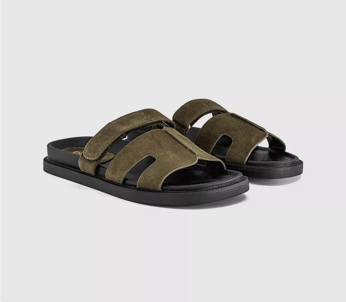 OFFICE Serena Cut Out Two Strap Footbed Sandals Olive Suede - Women’s Sandals | Office Shoes (UK)