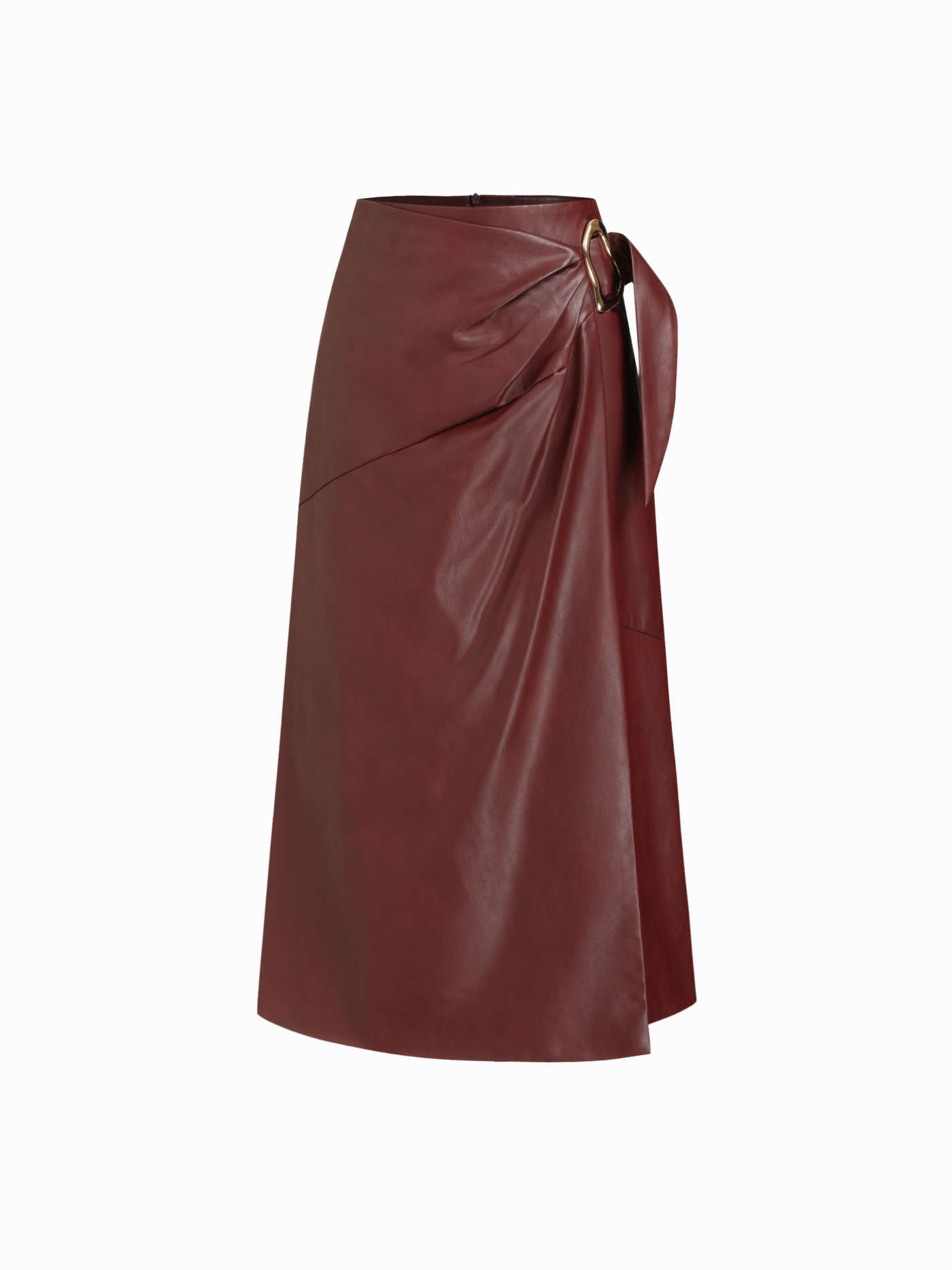 Faux Leather Faux Leather Mid Rise Wrap Ruched Metal Buckle Maxi Skirt For Work | Cider